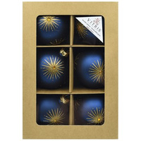 Vitbis Bombka szklana granatowa w złote gwiazdki 80mm 6szt.